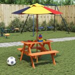 Vidaxl table de pique - nique pour 4 enfants avec parasol bois de sapin