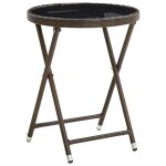 Vidaxl table a th marron 60 cm rsine tresse et verre tremp