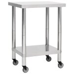 Vidaxl table de travail de cuisine avec roues 60x45x85 cm inox