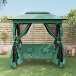 Vidaxl tonnelle de jardin banc pivotant convertible vert tissu acier