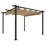 Vidaxl tonnelle de jardin avec toit r�tractable 3x3 m taupe