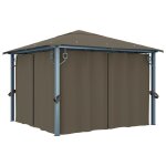 Vidaxl tonnelle avec rideau 300x300 cm taupe aluminium