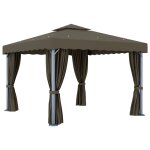 Vidaxl tonnelle avec rideau 3x3 m taupe aluminium