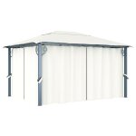 Vidaxl tonnelle avec rideau 400x300 cm cr�me aluminium