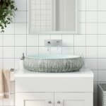 Vidaxl vasque  poser gris et bleu ovale 59x40x15 cm cramique