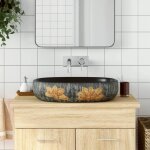 Vidaxl vasque  poser gris et noir ovale 59x40x14 cm cramique