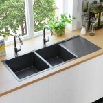 Vidaxl vier de cuisine fait  la main noir acier inoxydable