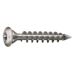 Vis pour pied de poteau, inox a2, filetage complet, t�te frais�e bomb�e spax