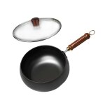 Wok en fer a fond plat de 9, 45 pouces, ustensile de cuisine a gaz, cuisiniere a induction, poele a frire, ...