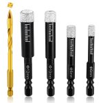 Yemaesre - 5pcs foret diamant mche carrelage, 4 forets carrelage brass(6 / 8 / 10 / 12mm)et 1 foret ...