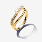 Anneau double de forme organique et perles de culture Anneau double de forme organique et perles de culture