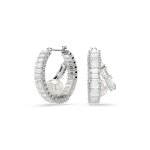 Anneaux d'oreilles ariana grande x swarovski, crystal pearl, taille baguette, blanches, mtal rhodi