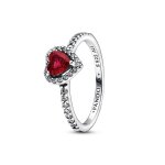 Bague c?ur surlev rouge scintillant