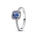 Bague halo bleu carr scintillant