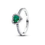 Bague au motif coeur en argent sterling, sertie d'un cristal vert royal intense entour� de zircons �tincelants ...
