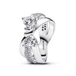 Bague noeud et anneaux entrecrois�s scintillants argent