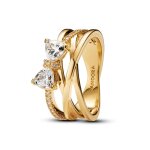 Bague n?ud et anneaux entrecroisés scintillants doré Bague n?ud et anneaux entrecroisés scintillants doré