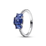 Bague scintillante pandora timeless - trio de pierres rectangulaires bleues