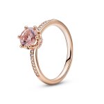 Bague solitaire couronne rose signature pandora - métal doré à l'or rose fin 585 / 1000 Bague solitaire couronne rose signature pandora - métal doré à l'or rose fin 585 / 1000