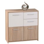 Bahut 5 rangements bois 77x30 cm blanc et naturel venezia