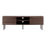 Banc tv kyoto 2 portes 2 �tag�res, placage de ch�ne fum�, pieds en m�tal noir