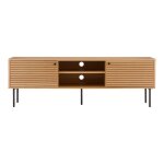 Banc tv kyoto 2 portes 2 �tag�res placage de ch�ne naturel pieds en m�tal noir