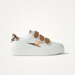 Baskets clair delia blanc et bronze  scratchs camel