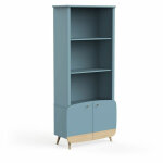 Biblioth�que 2 tablettes et 2 portes firmiana bleu orage et pin naturel