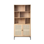 Bibliothèque 6 cases et 2 portes en rotin naturel en bois beige Bibliothèque 6 cases et 2 portes en rotin naturel en bois beige