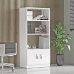 Biblioth�que moderne 3 �tag�res et 2 portes battantes solyar blanc
