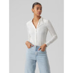 Blouse col chemise manches longues longueur regular blanc en coton