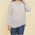 Blouse col drap devant et v dos avec dentelle manches longues grandes tailles femme - gris perle