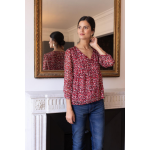 Blouse col v imprime lopard clia rouge
