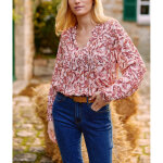 Blouse doucie palmette en viscose rose
