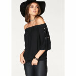 Blouse �paules d�nud�es avec la�age manches 3 / 4 femme melrose - noir en viscose