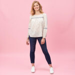 Blouse froncée manches longues broderie femme - beige blanc en coton Blouse froncée manches longues broderie femme - beige blanc en coton