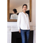 Blouse fronce manches longues femme - blanc en coton