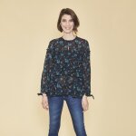 Blouse imprime  volants manches longues  nouer femme - imprim bleu indigo