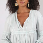Blouse manches longues en viscose et bas lastiqus dentelle femme - bleu