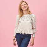 Blouse manches longues détails broderie et bas volanté 3 suisses femme - beige en coton Blouse manches longues détails broderie et bas volanté 3 suisses femme - beige en coton