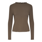 Blouse manches longues col haut marron en viscose