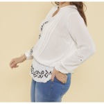 Blouse manches longues dentelle et broderie femme - cru blanc en viscose