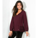 Blouse manches longues lastiques volants en dentelle sur le bas femme - lie de vin rouge