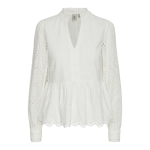 Blouse manches longues dtail pplum blanc en coton