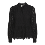 Blouse manches longues dtail pplum noir en coton
