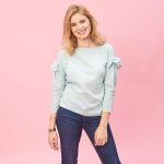 Blouse manches longues et volants femme - vert en coton