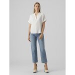 Blouse poignets replis col fendu manches larges manches courtes blanc en viscose lise