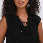 Blouse sans manche col v plumetis noir en viscose