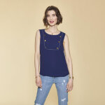Blouse sans manche rubans et b bleu en coton