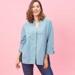 Blouse unie asymtrique fendue manches 3 / 4 femme - bleu ciel